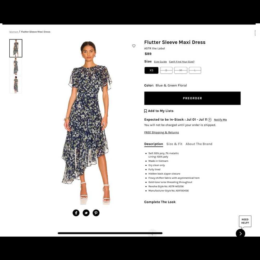 REVOLVE Flutter Sleeve Maxi Dress